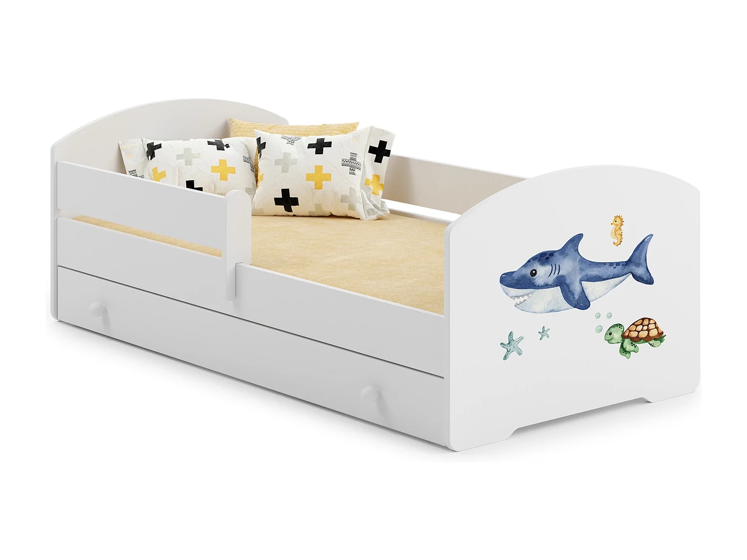 Cama de criança 160 x 80 com gaveta, colchão e estrado incluídos Kobi Luk Shark