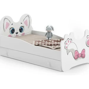 Cama de criança com gaveta, colchão e estrado incluídos 160 x 80 Kobi Pink Cat Cama de criança com gaveta, colchão e estrado incluídos 160 x 80 Kobi Pink Cat