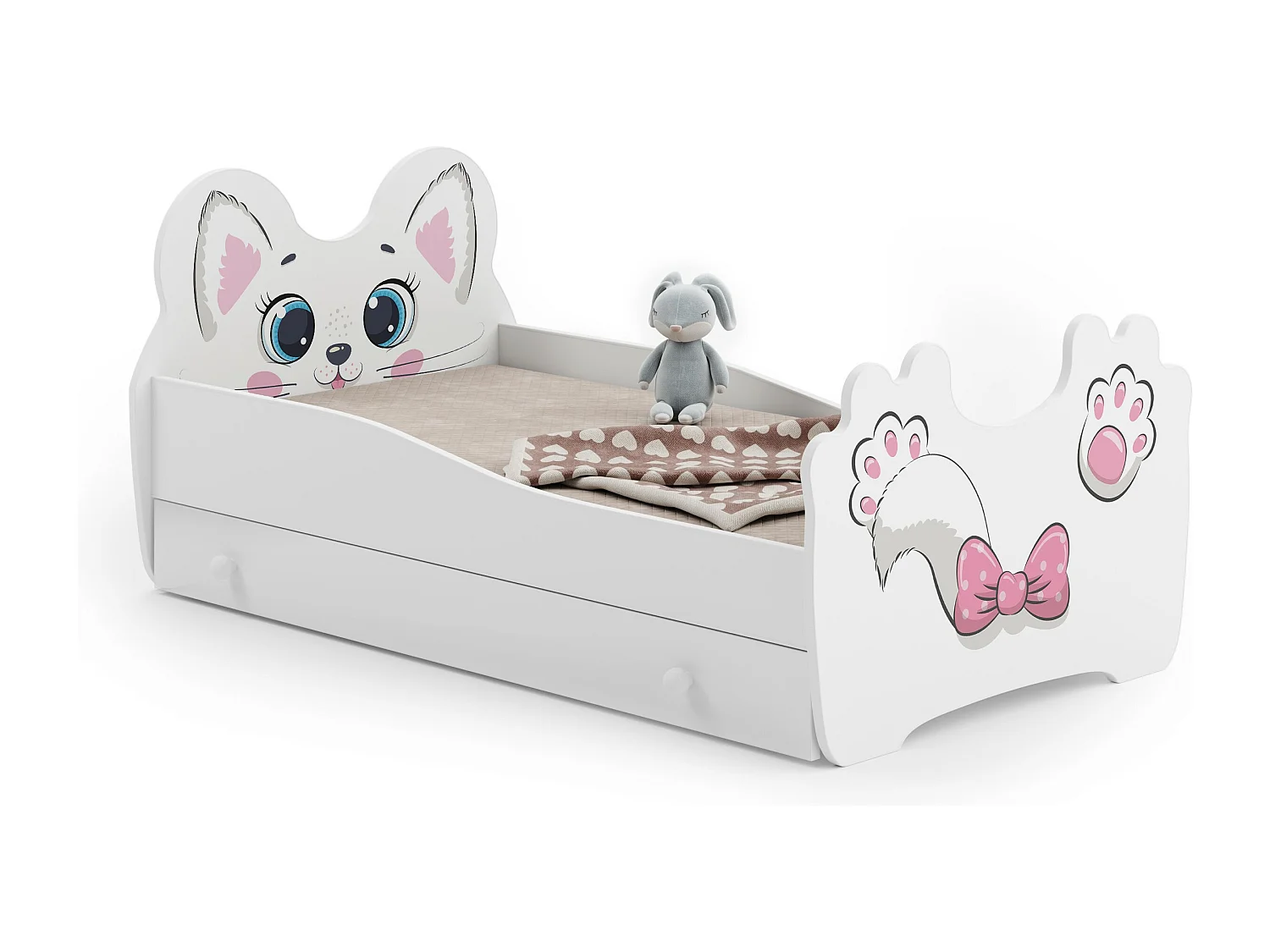 Cama de criança com gaveta, colchão e estrado incluídos 160 x 80 Kobi Pink Cat