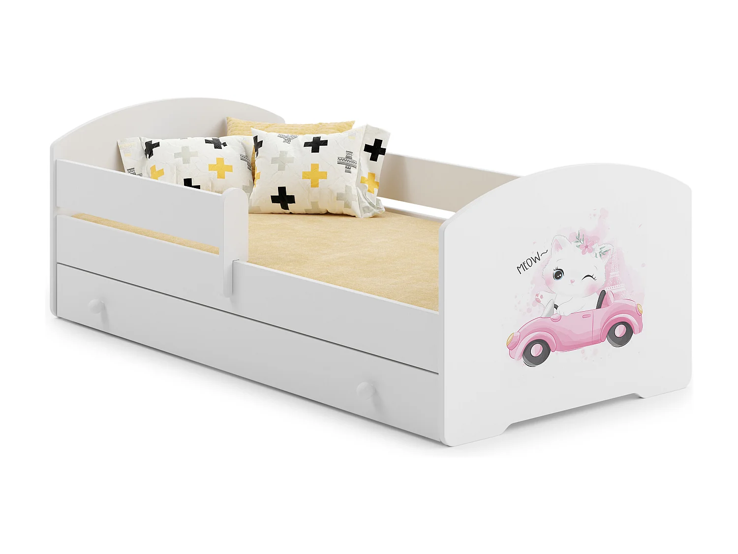 Cama de criança 160 x 80 com gaveta, colchão e estrado incluídos Kobi Luk Cat