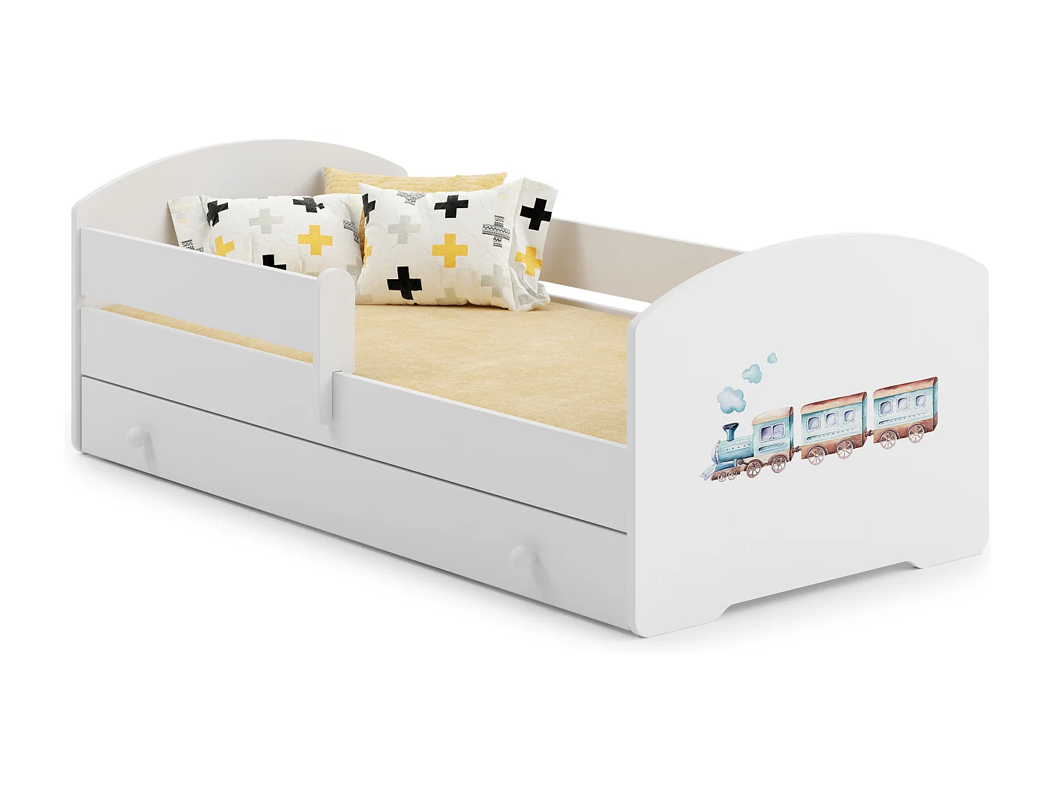 Cama de criança 160 x 80 com gaveta, colchão e estrado incluídos Kobi Luk Train
