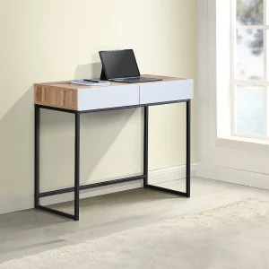 Console-bureau met 2 lades, wit en naturel – CEVANIA Console-bureau met 2 lades, wit en naturel – CEVANIA