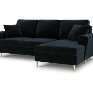 Converteerbare hoekbank rechts met opbergdoos "Kyoto" 4 zitplaatsen, Flueel, Donkerblauw – 241x145x88cm