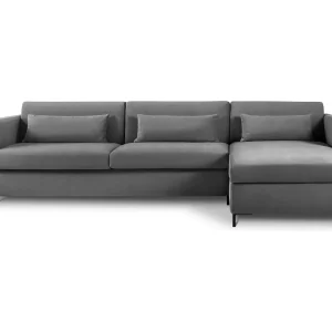 Converteerbare hoekbank rechts "Yanis" 5 zitplaatsen, Flueel, Donkergrijs – 280x170x80cm