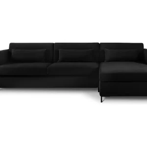 Converteerbare hoekbank rechts "Yanis" 4 zitplaatsen, Flueel, Zwart – 260x170x80cm
