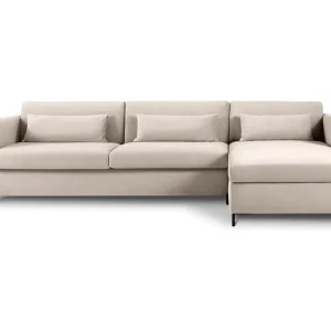Converteerbare hoekbank rechts "Yanis" 5 zitplaatsen, Flueel, Beige – 280x170x80cm