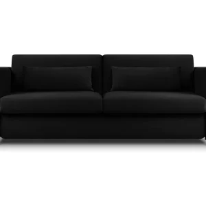 Converteerbare bank "Yanis" 2 zitplaatsen, Flueel, Zwart – 182x102x80cm Converteerbare bank "Yanis" 2 zitplaatsen, Flueel, Zwart – 182x102x80cm