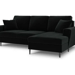Converteerbare hoekbank rechts met opbergdoos "Kyoto" 4 zitplaatsen, Flueel, Zwart – 241x145x88cm Converteerbare hoekbank rechts met opbergdoos "Kyoto" 4 zitplaatsen, Flueel, Zwart – 241x145x88cm