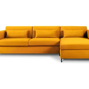 Converteerbare hoekbank rechts "Yanis" 4 zitplaatsen, Flueel, GEEL – 260x170x80cm