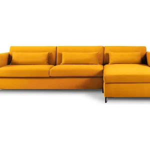 Converteerbare hoekbank rechts "Yanis" 5 zitplaatsen, Flueel, GEEL – 280x170x80cm