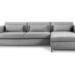 Converteerbare hoekbank rechts "Yanis" 4 zitplaatsen, Flueel, Grijs – 260x170x80cm
