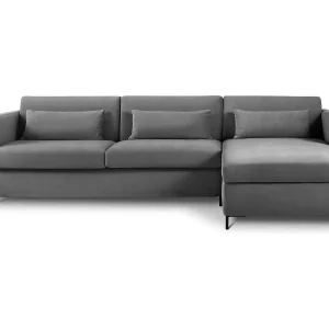 Converteerbare hoekbank rechts "Yanis" 4 zitplaatsen, Flueel, Donkergrijs – 260x170x80cm