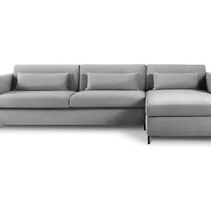 Converteerbare hoekbank rechts "Yanis" 5 zitplaatsen, Flueel, Grijs – 280x170x80cm