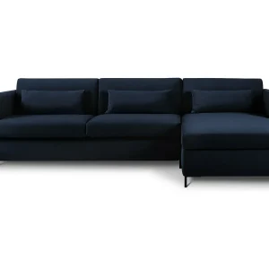 Converteerbare hoekbank rechts "Yanis" 4 zitplaatsen, Flueel, Koningsblauw – 260x170x80cm