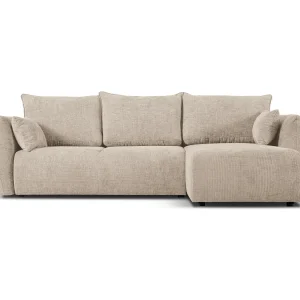 Converteerbare hoekbank rechts met opbergdoos "Matera" 4 zitplaatsen, Chenille, Beige – 253x173x86cm