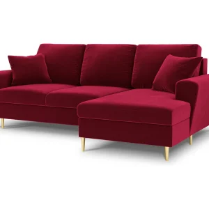 Converteerbare hoekbank rechts met opbergdoos "Kyoto" 4 zitplaatsen, Flueel, Rood – 241x145x88cm Converteerbare hoekbank rechts met opbergdoos "Kyoto" 4 zitplaatsen, Flueel, Rood – 241x145x88cm