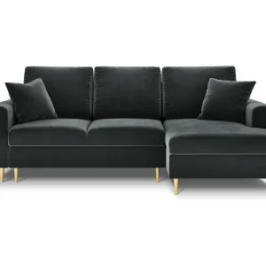 Converteerbare hoekbank rechts met opbergdoos "Kyoto" 4 zitplaatsen, Flueel, Donkergrijs – 241x145x88cm Converteerbare hoekbank rechts met opbergdoos "Kyoto" 4 zitplaatsen, Flueel, Donkergrijs – 241x145x88cm