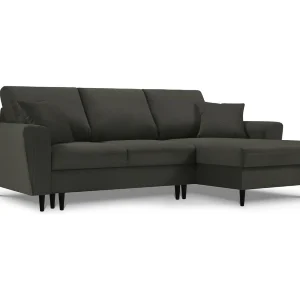 Converteerbare hoekbank rechts met opbergdoos "Kyoto" 4 zitplaatsen, Ribfluwelen, Zwart – 241x145x88cm