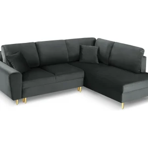 Converteerbare hoekbank rechts met opbergdoos "Kyoto" 5 zitplaatsen, Flueel, Donkergrijs – 243x194x88cm