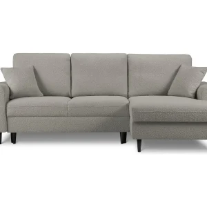 Converteerbare hoekbank rechts met opbergdoos "Kyoto" 4 zitplaatsen, Boucle, Grijs – 241x145x88cm