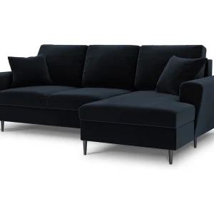 Converteerbare hoekbank rechts met opbergdoos "Kyoto" 4 zitplaatsen, Flueel, Donkerblauw – 241x145x88cm