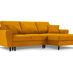 Converteerbare hoekbank rechts met opbergdoos "Kyoto" 4 zitplaatsen, Ribfluwelen, GEEL – 241x145x88cm Converteerbare hoekbank rechts met opbergdoos "Kyoto" 4 zitplaatsen, Ribfluwelen, GEEL – 241x145x88cm