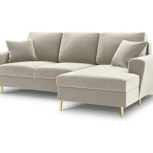 Converteerbare hoekbank rechts met opbergdoos "Kyoto" 4 zitplaatsen, Flueel, Lichtbeige – 241x145x88cm Converteerbare hoekbank rechts met opbergdoos "Kyoto" 4 zitplaatsen, Flueel, Lichtbeige – 241x145x88cm