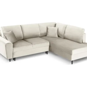Converteerbare hoekbank rechts met opbergdoos "Kyoto" 5 zitplaatsen, Flueel, Lichtbeige – 243x194x88cm