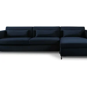 Converteerbare hoekbank rechts "Yanis" 5 zitplaatsen, Flueel, Koningsblauw – 280x170x80cm