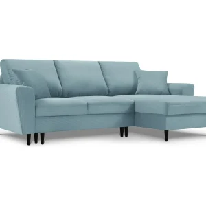 Converteerbare hoekbank rechts met opbergdoos "Kyoto" 4 zitplaatsen, Ribfluwelen, Lichtblauw – 241x145x88cm Converteerbare hoekbank rechts met opbergdoos "Kyoto" 4 zitplaatsen, Ribfluwelen, Lichtblauw – 241x145x88cm