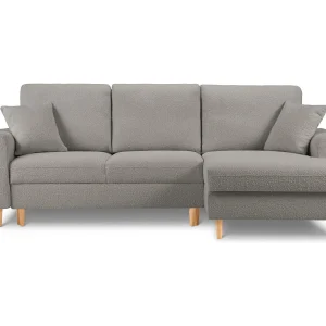 Converteerbare hoekbank rechts met opbergdoos "Kyoto" 4 zitplaatsen, Boucle, Grijs – 241x145x88cm