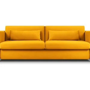 Converteerbare bank "Yanis" 3 zitplaatsen, Flueel, GEEL – 202x102x80cm Converteerbare bank "Yanis" 3 zitplaatsen, Flueel, GEEL – 202x102x80cm