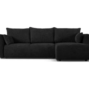 Converteerbare hoekbank rechts met opbergdoos "Matera" 4 zitplaatsen, Chenille, Zwart – 253x173x86cm Converteerbare hoekbank rechts met opbergdoos "Matera" 4 zitplaatsen, Chenille, Zwart – 253x173x86cm