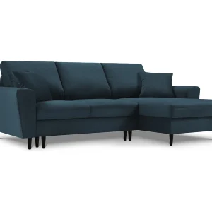 Converteerbare hoekbank rechts met opbergdoos "Kyoto" 4 zitplaatsen, Ribfluwelen, Donkerblauw – 241x145x88cm Converteerbare hoekbank rechts met opbergdoos "Kyoto" 4 zitplaatsen, Ribfluwelen, Donkerblauw – 241x145x88cm