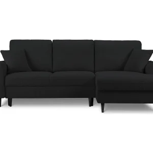 Converteerbare hoekbank rechts met opbergdoos "Kyoto" 4 zitplaatsen, Boucle, Zwart – 241x145x88cm