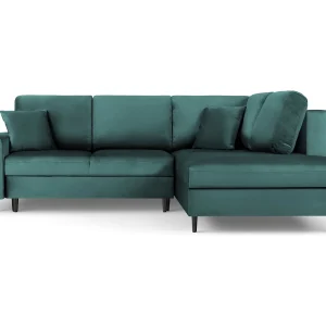 Converteerbare hoekbank rechts met opbergdoos "Kyoto" 5 zitplaatsen, Flueel, Olie – 243x194x88cm