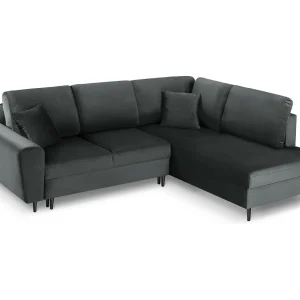 Converteerbare hoekbank rechts met opbergdoos "Kyoto" 5 zitplaatsen, Flueel, Donkergrijs – 243x194x88cm