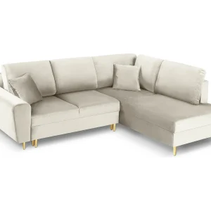 Converteerbare hoekbank rechts met opbergdoos "Kyoto" 5 zitplaatsen, Flueel, Lichtbeige – 243x194x88cm