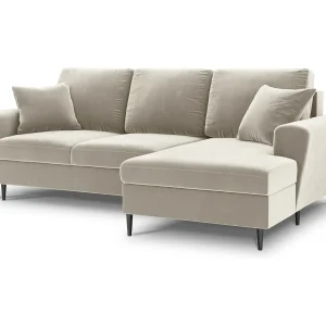 Converteerbare hoekbank rechts met opbergdoos "Kyoto" 4 zitplaatsen, Flueel, Lichtbeige – 241x145x88cm Converteerbare hoekbank rechts met opbergdoos "Kyoto" 4 zitplaatsen, Flueel, Lichtbeige – 241x145x88cm