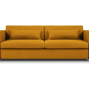 Converteerbare bank "Yanis" 3 zitplaatsen, Structurele stof, Goud – 202x102x80cm Converteerbare bank "Yanis" 3 zitplaatsen, Structurele stof, Goud – 202x102x80cm