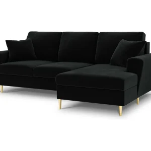 Converteerbare hoekbank rechts met opbergdoos "Kyoto" 4 zitplaatsen, Flueel, Zwart – 241x145x88cm Converteerbare hoekbank rechts met opbergdoos "Kyoto" 4 zitplaatsen, Flueel, Zwart – 241x145x88cm