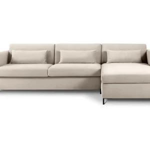 Converteerbare hoekbank rechts "Yanis" 4 zitplaatsen, Flueel, Beige – 260x170x80cm