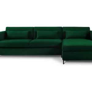 Converteerbare hoekbank rechts "Yanis" 4 zitplaatsen, Flueel, Flessengroen – 260x170x80cm