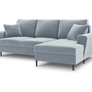 Converteerbare hoekbank rechts met opbergdoos "Kyoto" 4 zitplaatsen, Flueel, Lichtblauw – 241x145x88cm Converteerbare hoekbank rechts met opbergdoos "Kyoto" 4 zitplaatsen, Flueel, Lichtblauw – 241x145x88cm