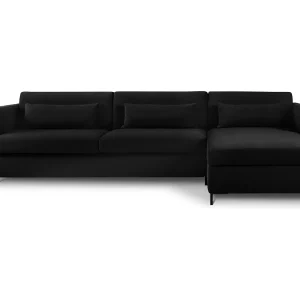 Converteerbare hoekbank rechts "Yanis" 5 zitplaatsen, Flueel, Zwart – 280x170x80cm