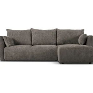 Converteerbare hoekbank rechts met opbergdoos "Matera" 4 zitplaatsen, Chenille, Grijs – 253x173x86cm