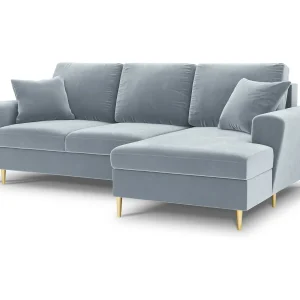 Converteerbare hoekbank rechts met opbergdoos "Kyoto" 4 zitplaatsen, Flueel, Lichtblauw – 241x145x88cm Converteerbare hoekbank rechts met opbergdoos "Kyoto" 4 zitplaatsen, Flueel, Lichtblauw – 241x145x88cm