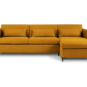 Converteerbare hoekbank rechts met opbergdoos "Yanis" 4 zitplaatsen, Structurele stof, Goud – 260x170x80cm Converteerbare hoekbank rechts met opbergdoos "Yanis" 4 zitplaatsen, Structurele stof, Goud – 260x170x80cm