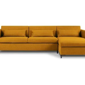 Converteerbare hoekbank rechts met opbergdoos "Yanis" 5 zitplaatsen, Structurele stof, Goud – 280x170x80cm Converteerbare hoekbank rechts met opbergdoos "Yanis" 5 zitplaatsen, Structurele stof, Goud – 280x170x80cm