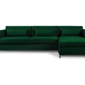 Converteerbare hoekbank rechts "Yanis" 5 zitplaatsen, Flueel, Flessengroen – 280x170x80cm